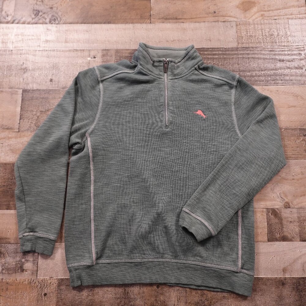 Tommy Bahama quarter zip pullover sweater men's large green pima cotton